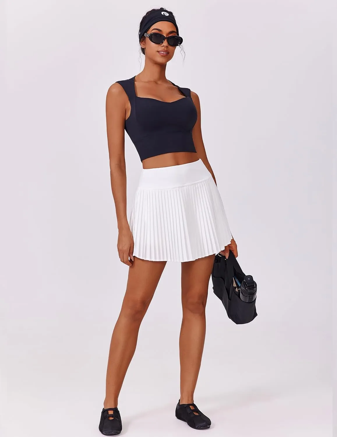 PINSPARK Pleated Tennis Skirt for Women High Waisted Athletic Skirts with Shorts Pockets Golf Workout Pickleball Skort Skirts