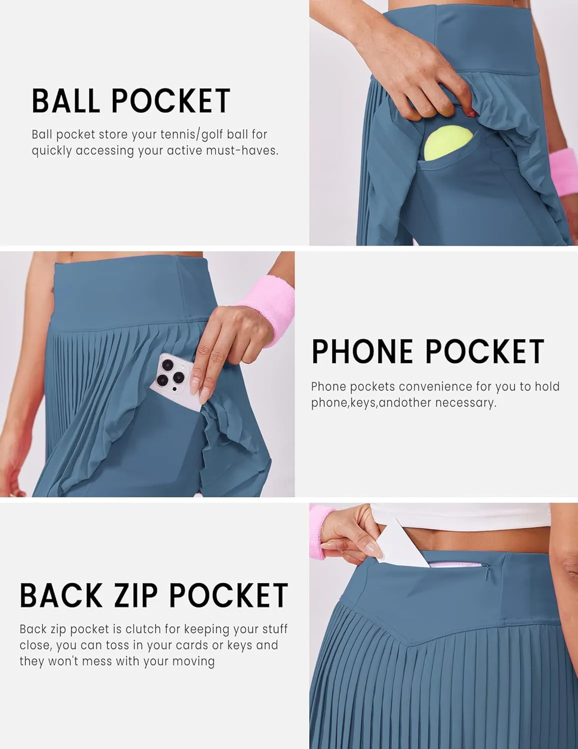 PINSPARK Pleated Tennis Skirt for Women High Waisted Athletic Skirts with Shorts Pockets Golf Workout Pickleball Skort Skirts