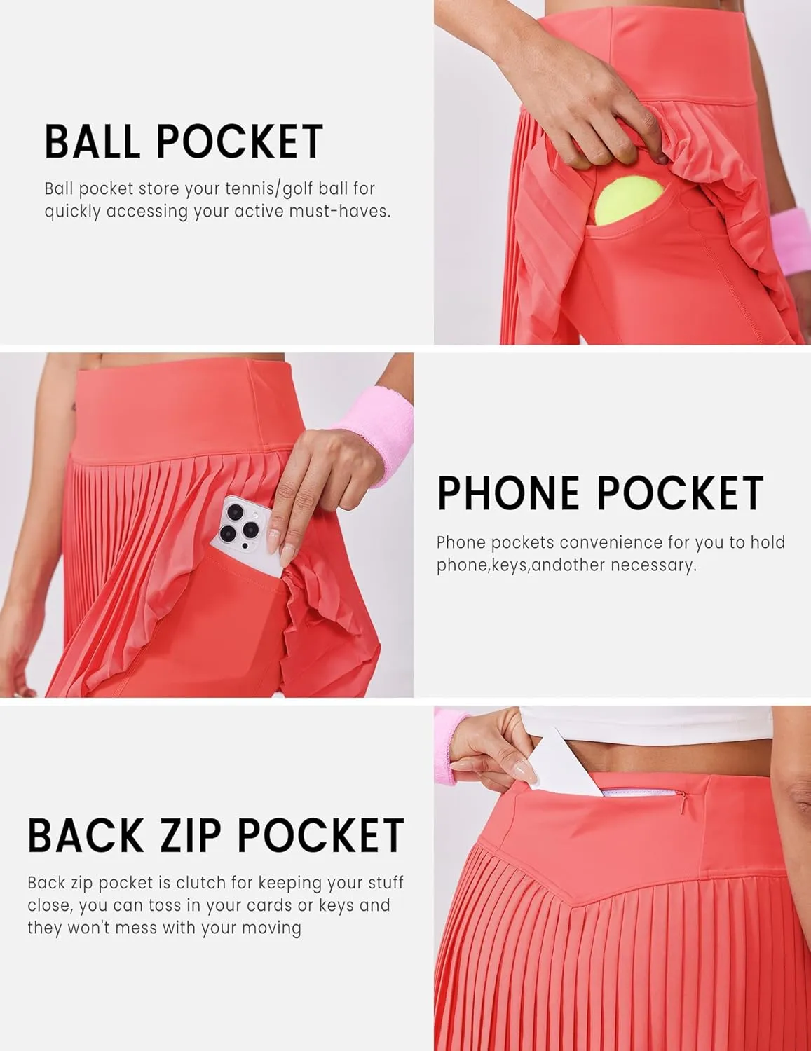 PINSPARK Pleated Tennis Skirt for Women High Waisted Athletic Skirts with Shorts Pockets Golf Workout Pickleball Skort Skirts