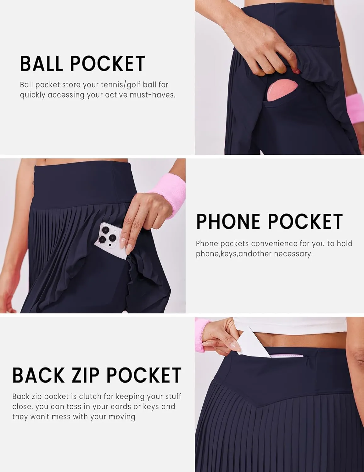 PINSPARK Pleated Tennis Skirt for Women High Waisted Athletic Skirts with Shorts Pockets Golf Workout Pickleball Skort Skirts
