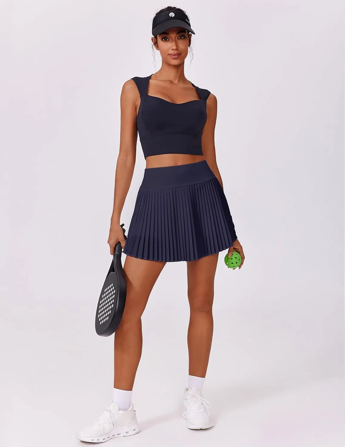 PINSPARK Pleated Tennis Skirt for Women High Waisted Athletic Skirts with Shorts Pockets Golf Workout Pickleball Skort Skirts