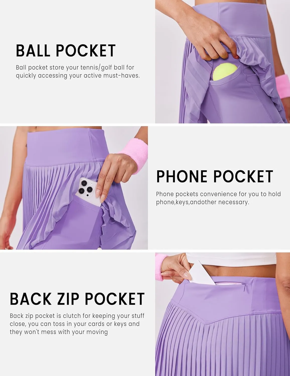 PINSPARK Pleated Tennis Skirt for Women High Waisted Athletic Skirts with Shorts Pockets Golf Workout Pickleball Skort Skirts
