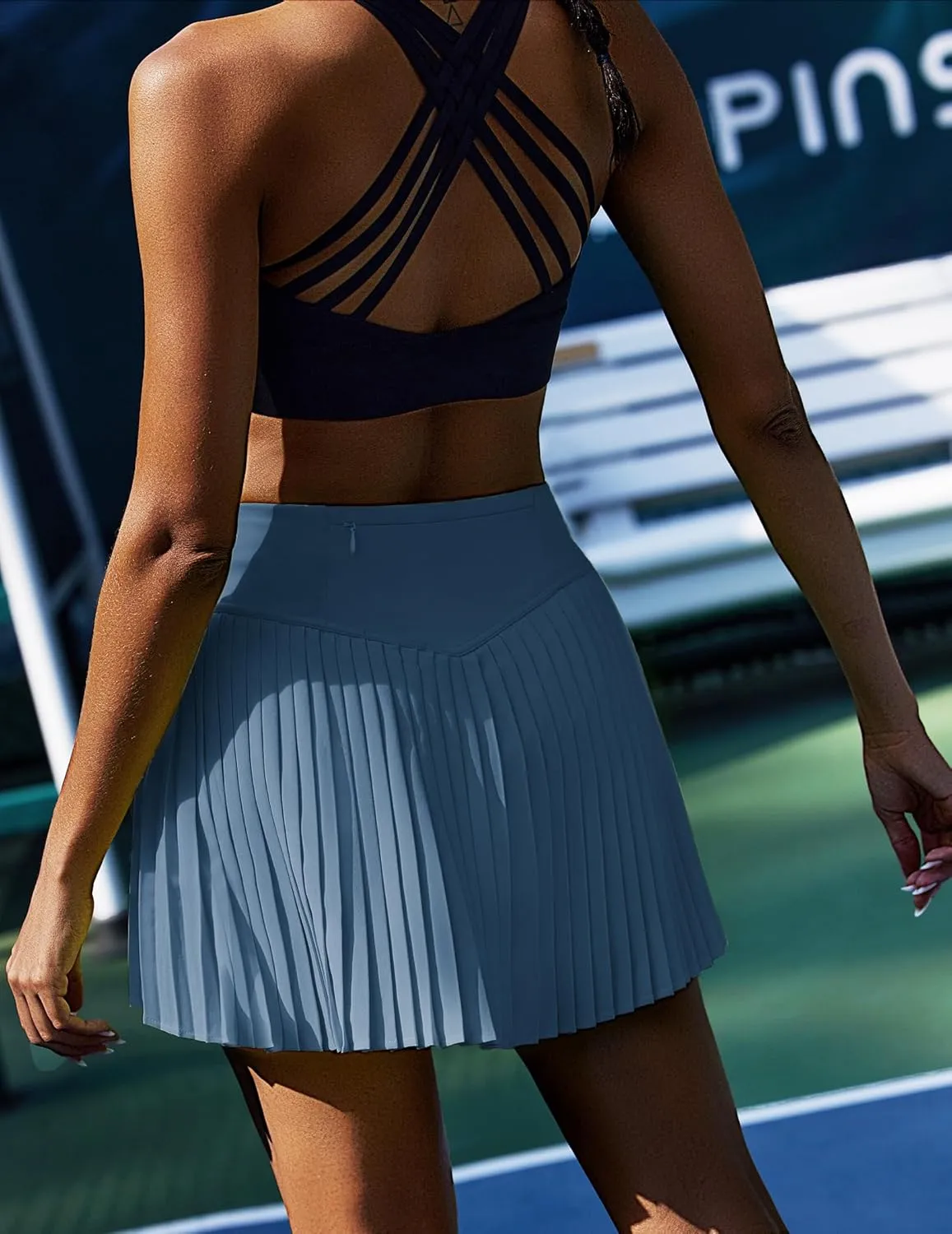 PINSPARK Pleated Tennis Skirt for Women High Waisted Athletic Skirts with Shorts Pockets Golf Workout Pickleball Skort Skirts