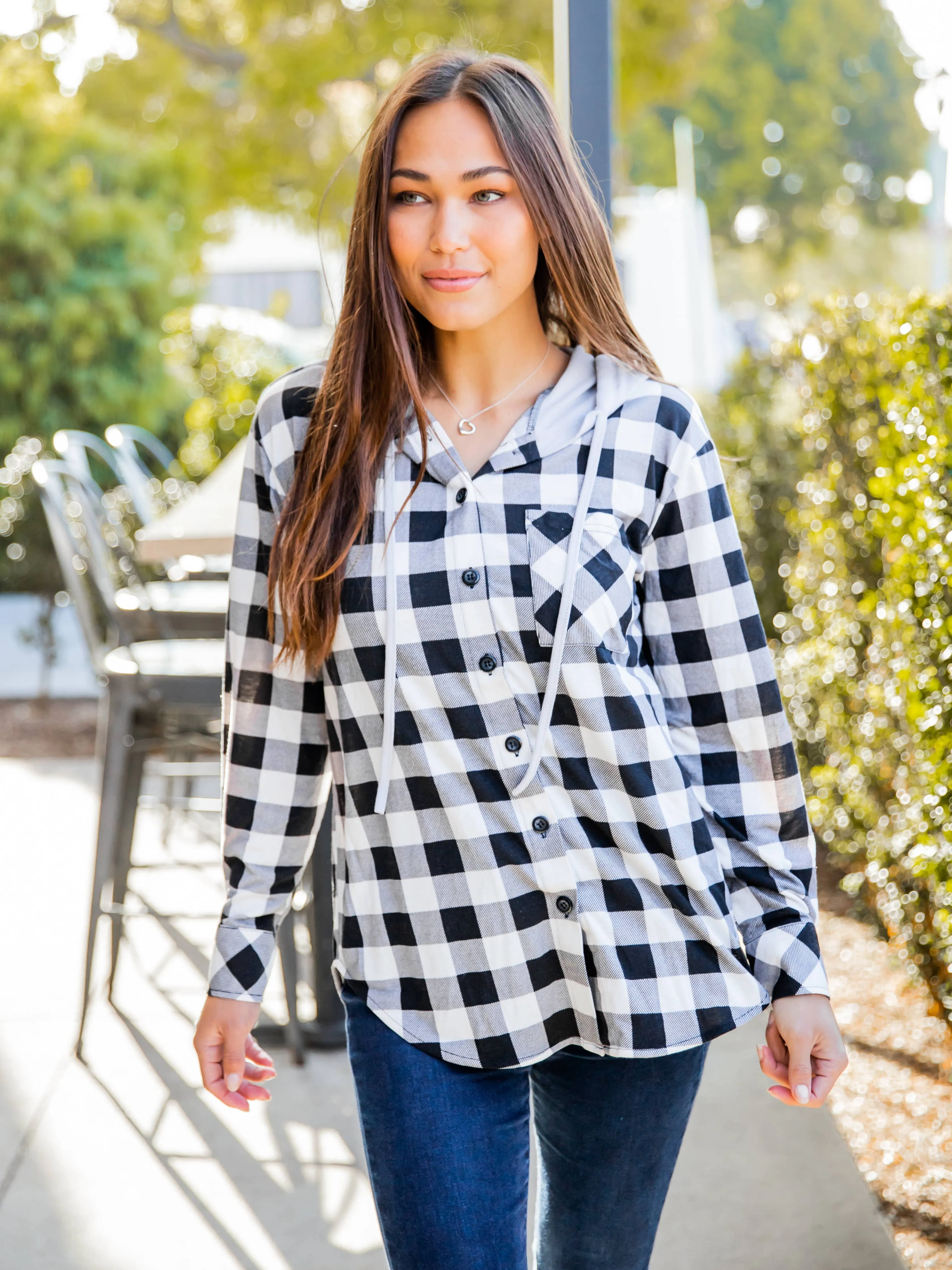 Plaid Grey Hoodie Button Up!