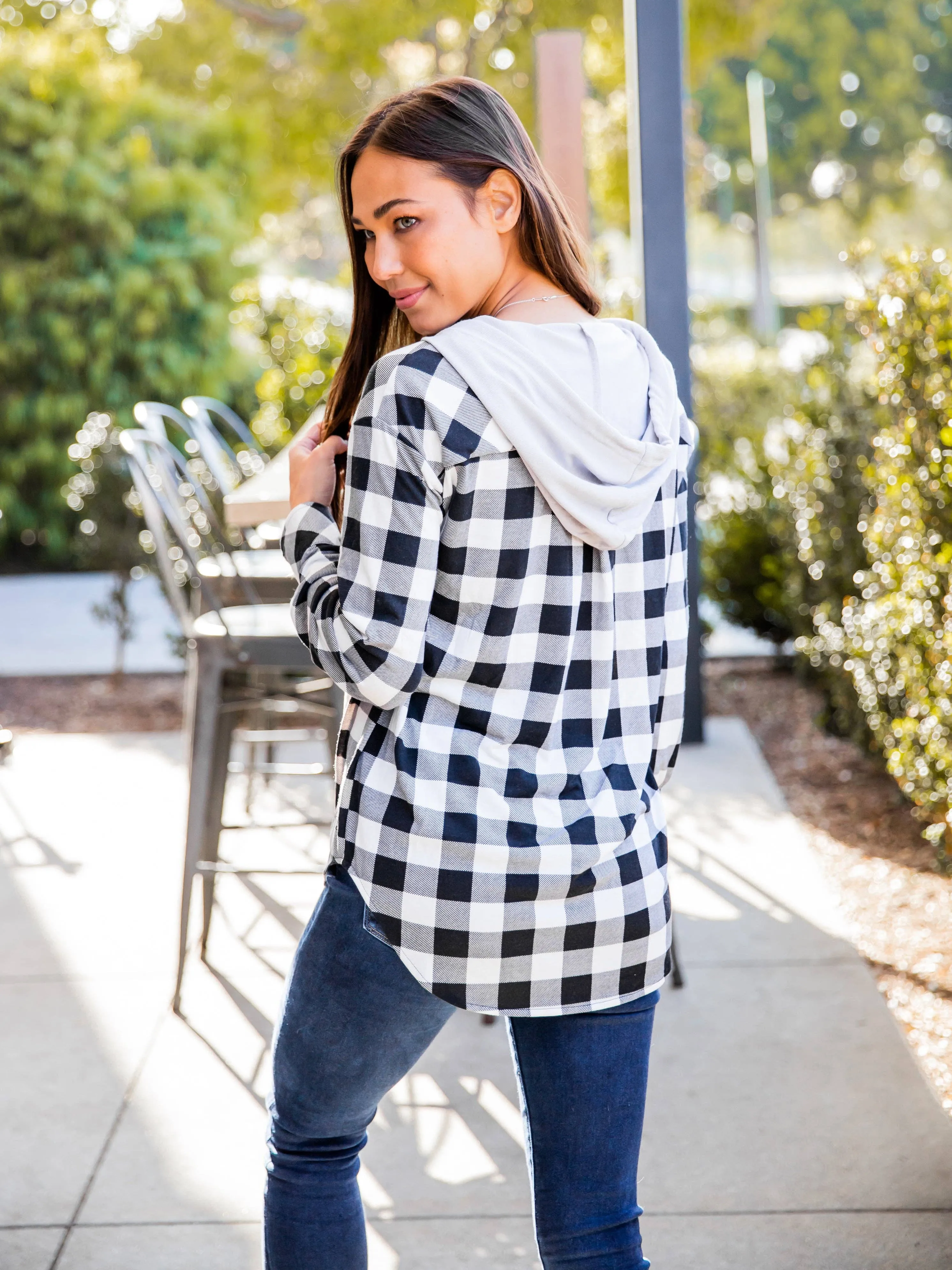 Plaid Grey Hoodie Button Up!