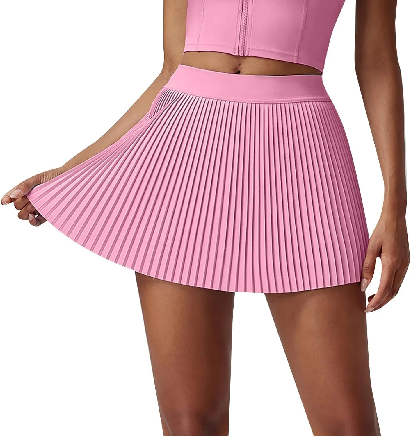 Plus Size Skirt for Sports High Elastic Waist Trendy A-Line Pleated Casual Athletic Yoga Skirts with Pockets Shorts