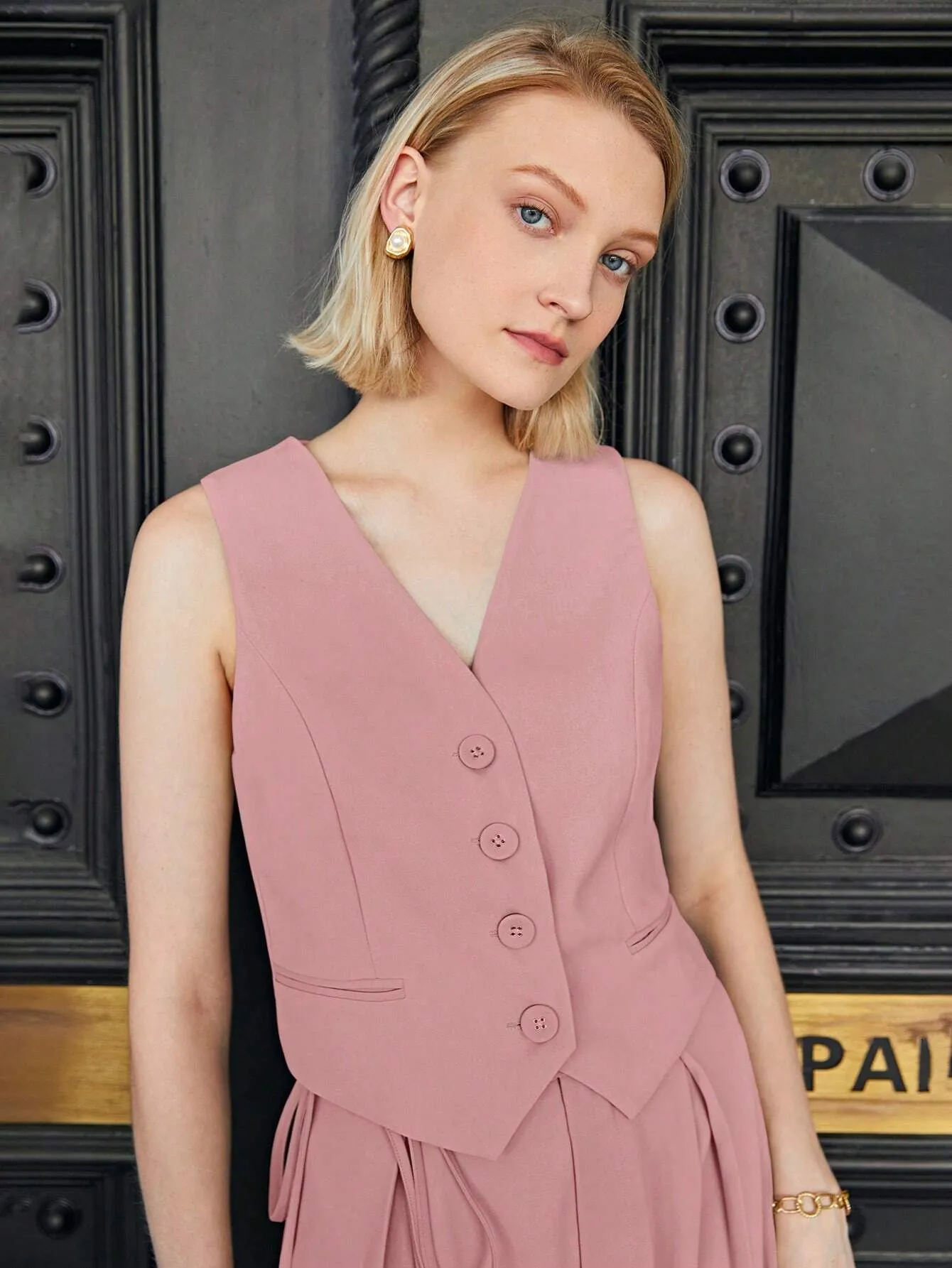 Regular Fit Front Button Vest Blazer