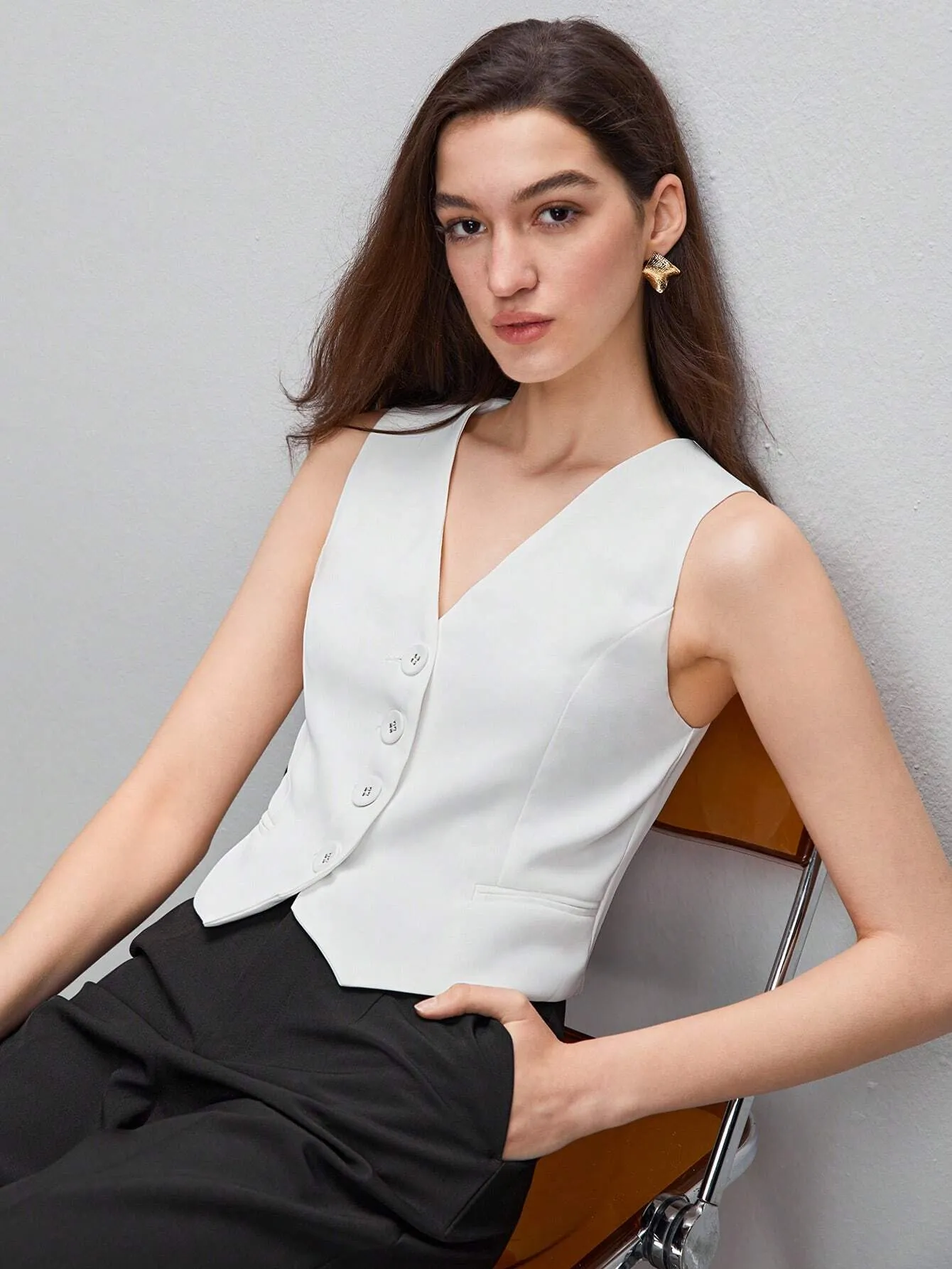 Regular Fit Front Button Vest Blazer