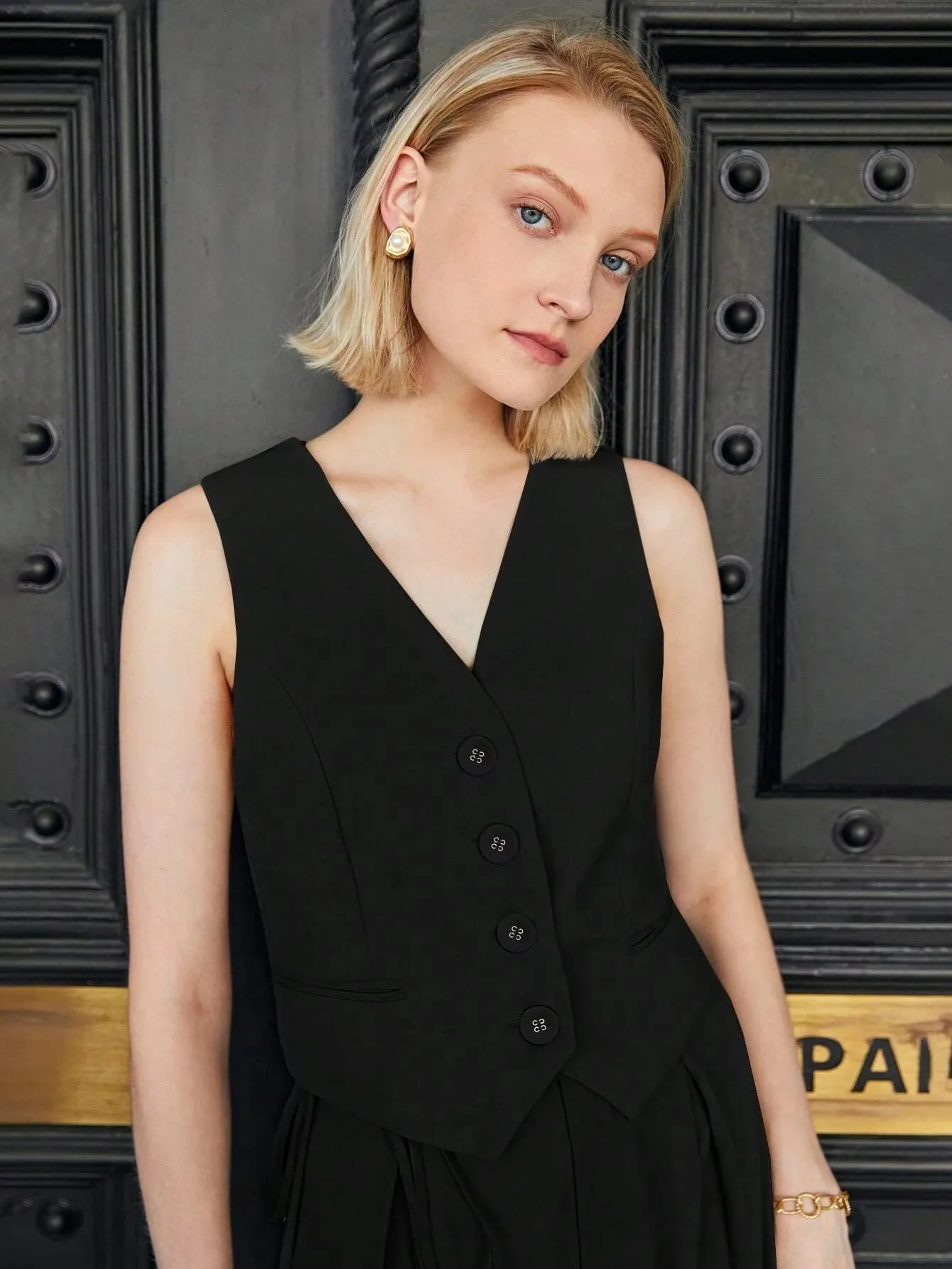 Regular Fit Front Button Vest Blazer