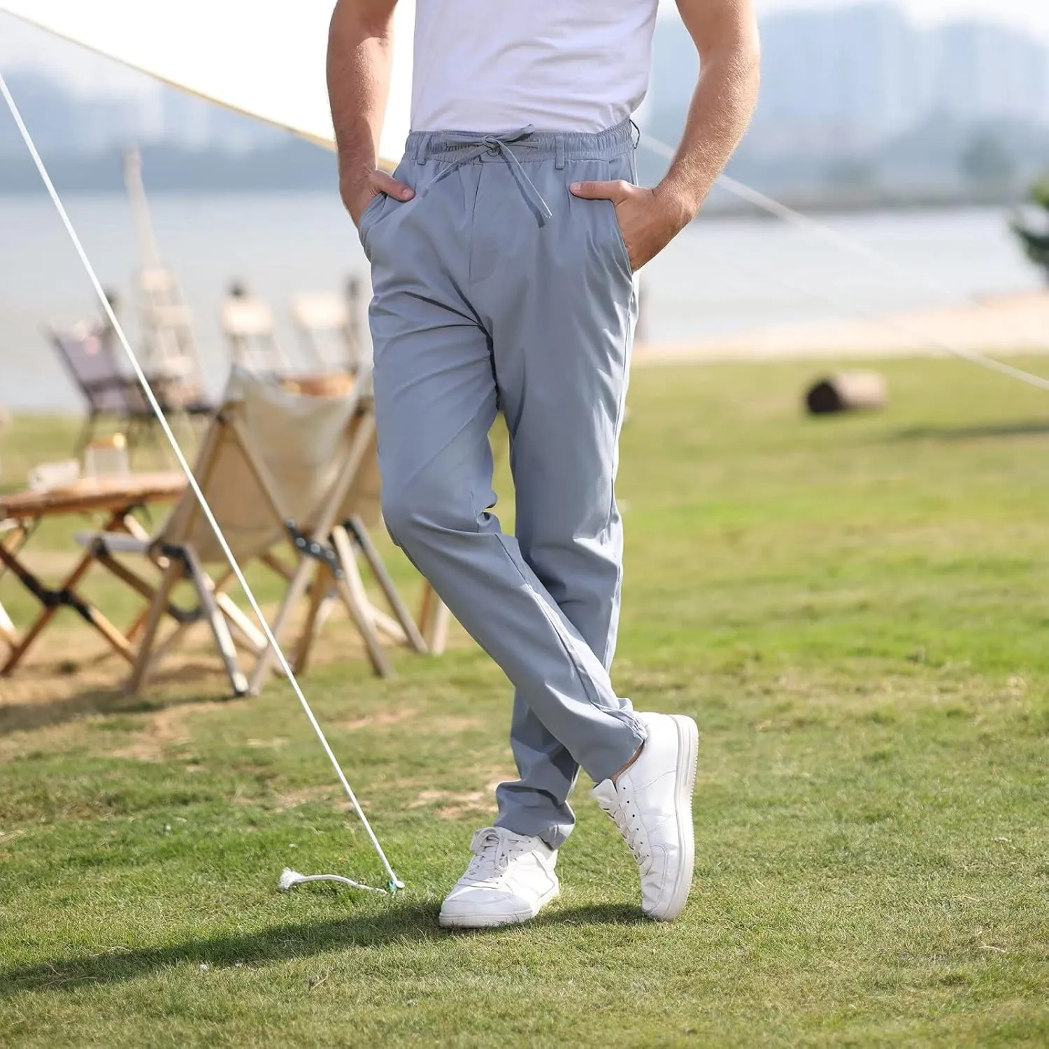 Rela Bota Mens Jogger Pants Loose Bussiness Pants Soft Stretch Chino Pant Drawstring Elastic Waist