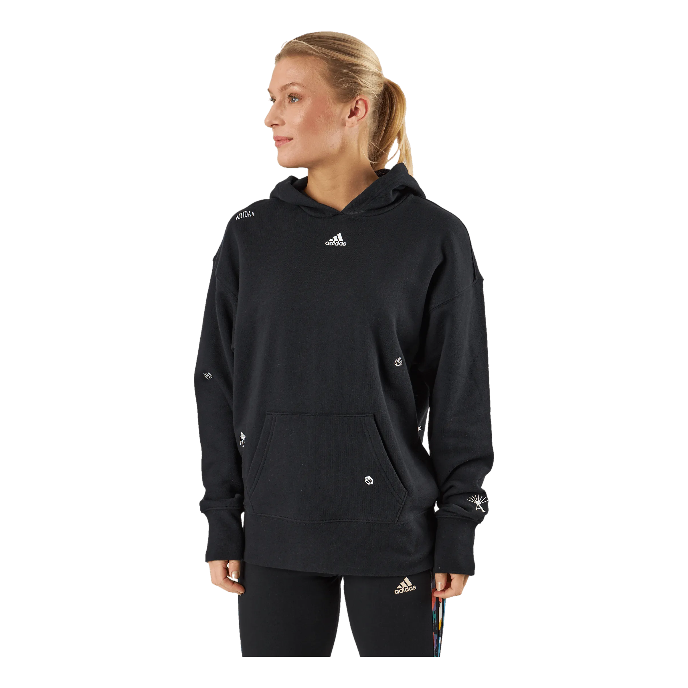 Relaxed Hoodie with Healing Crystals-Inspired Graphics Black