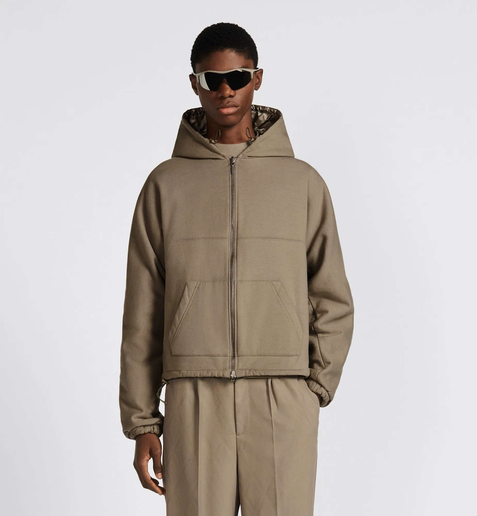 REVERSIBLE BEIGE HOODED TRACK JACKET