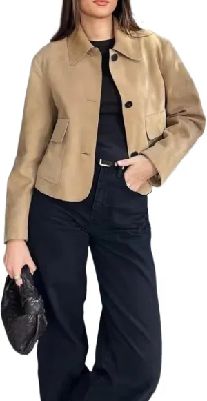 RICHTRUE Suede Jacket Brown Faux Leather Jacket Women Fall Fashion Old Money Aesthetic Winter Blazers Cropped Trench Coat Y2K