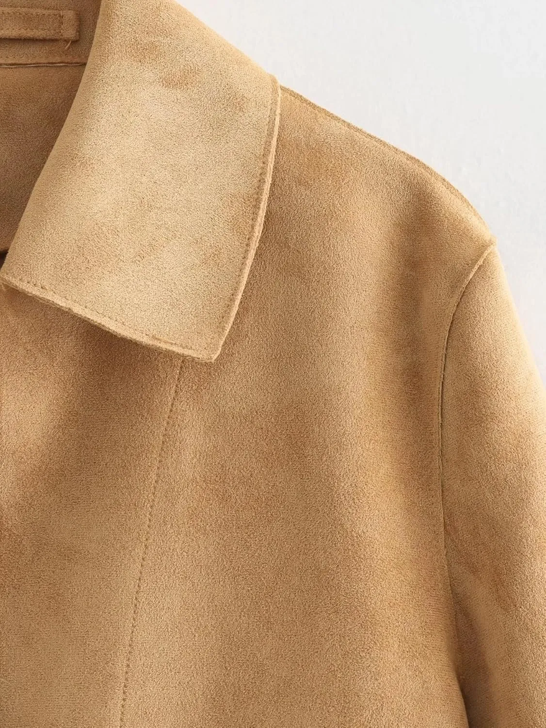 RICHTRUE Suede Jacket Brown Faux Leather Jacket Women Fall Fashion Old Money Aesthetic Winter Blazers Cropped Trench Coat Y2K
