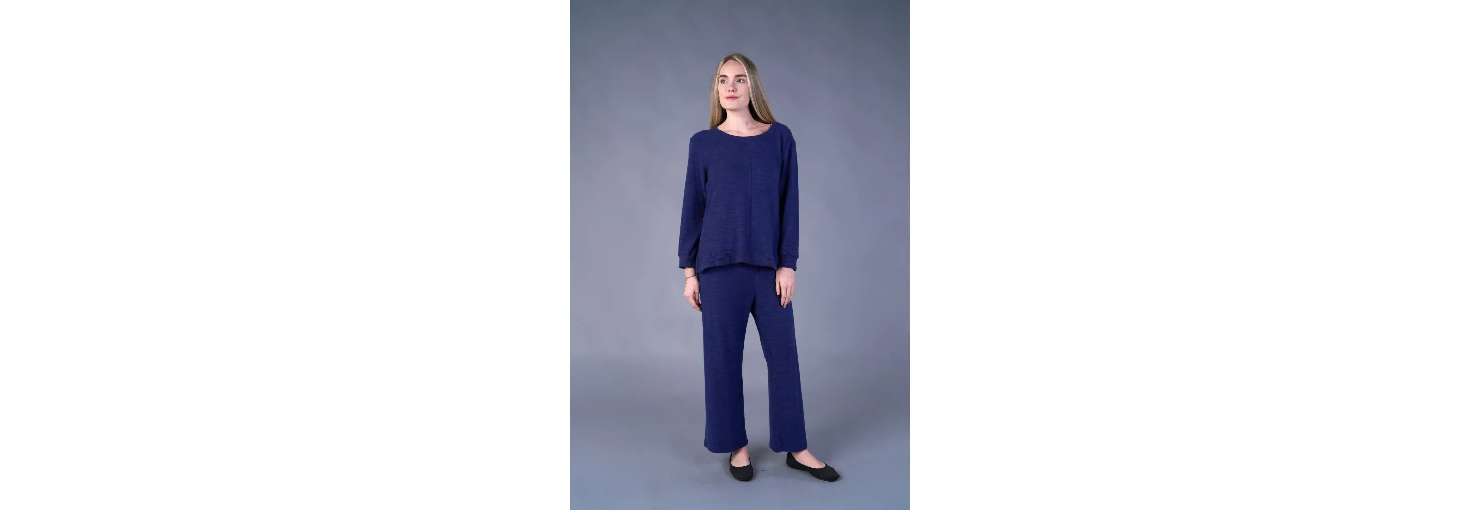 Shana Fleece Sweater Pants with Pockets Navy