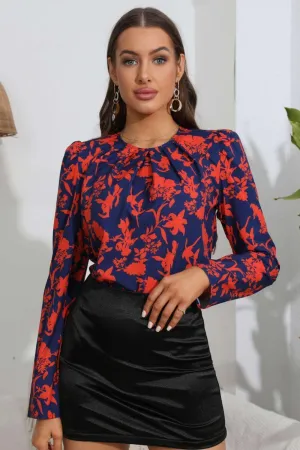 Sharp Round Neck Floral Long Sleeve Blouse