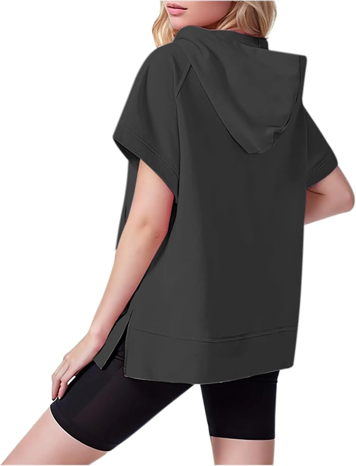 Short Sleeve Sweatshirt Women Oversized Half Zip Hoodies Casual Pullover Tops