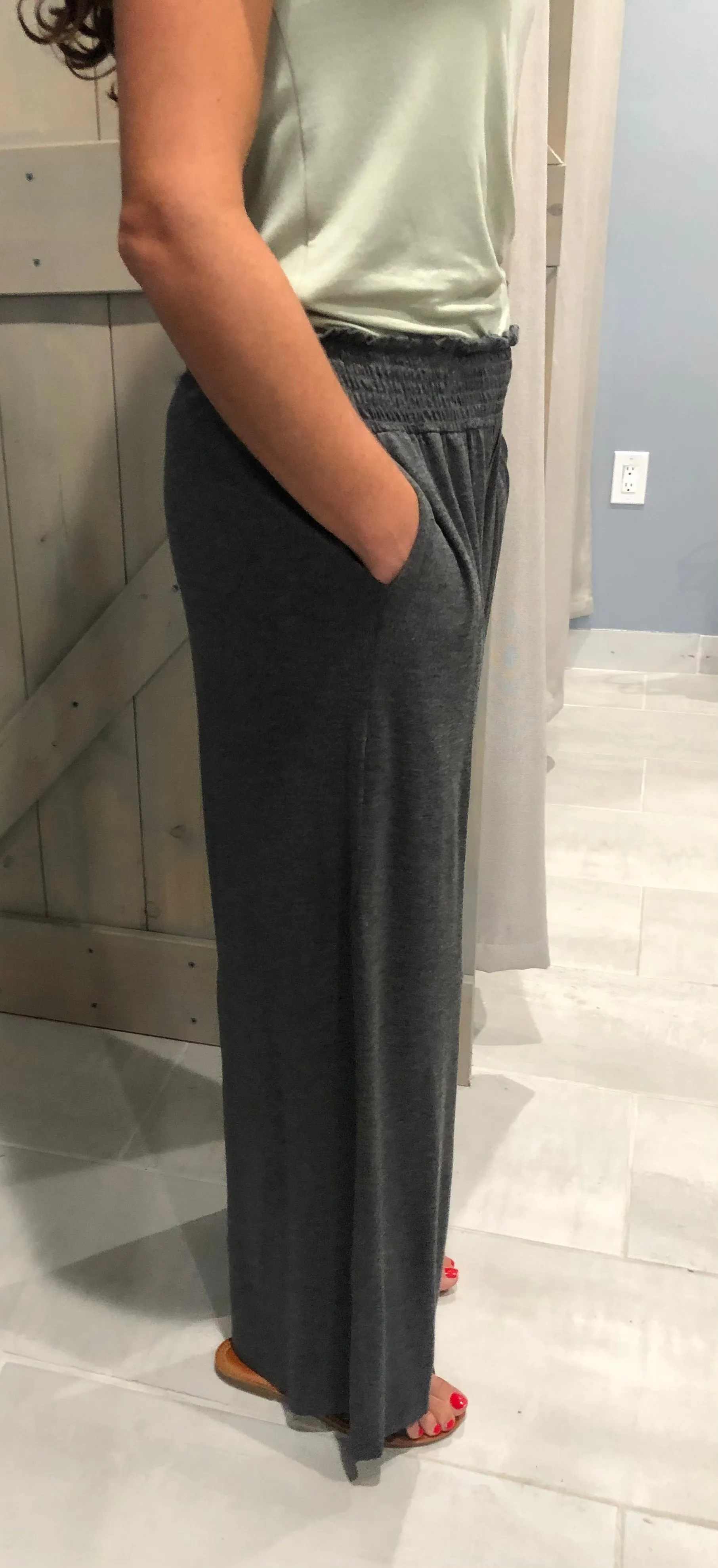 Soft Knit Wide Leg Palazzo Pants - Charcoal ONLY 1 XS LEFT