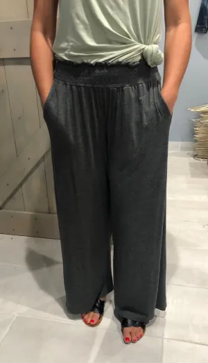 Soft Knit Wide Leg Palazzo Pants - Charcoal ONLY 1 XS LEFT