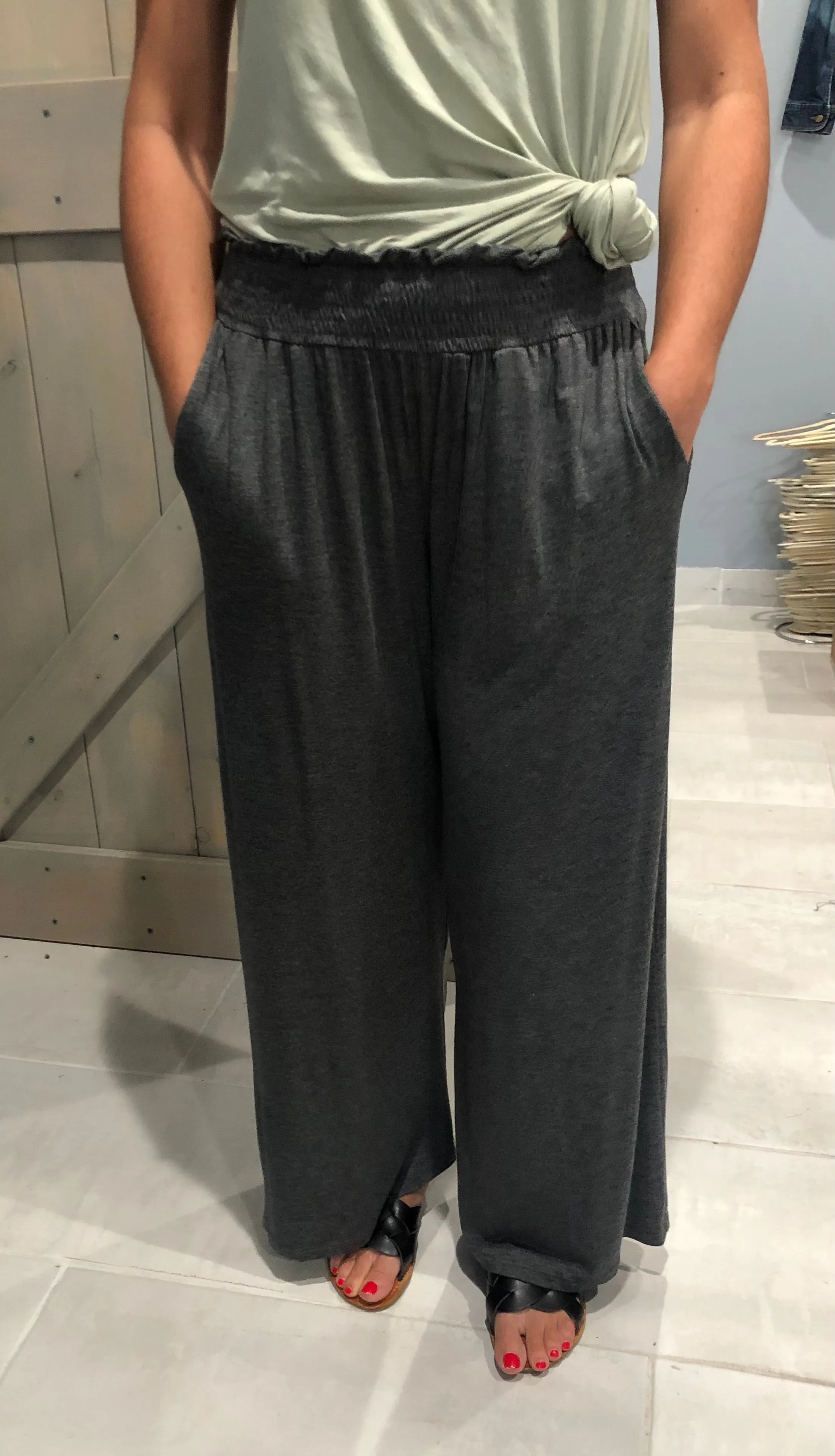 Soft Knit Wide Leg Palazzo Pants - Charcoal ONLY 1 XS LEFT