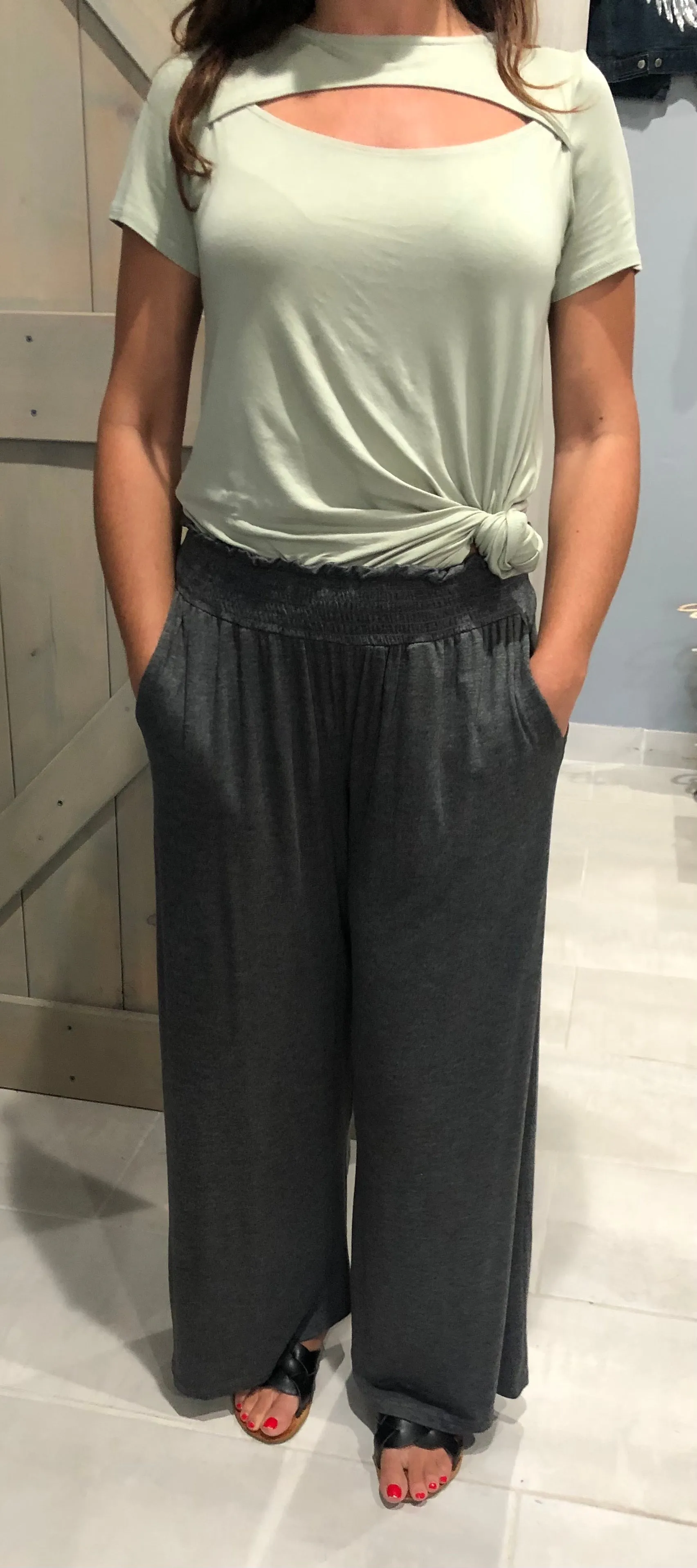 Soft Knit Wide Leg Palazzo Pants - Charcoal ONLY 1 XS LEFT