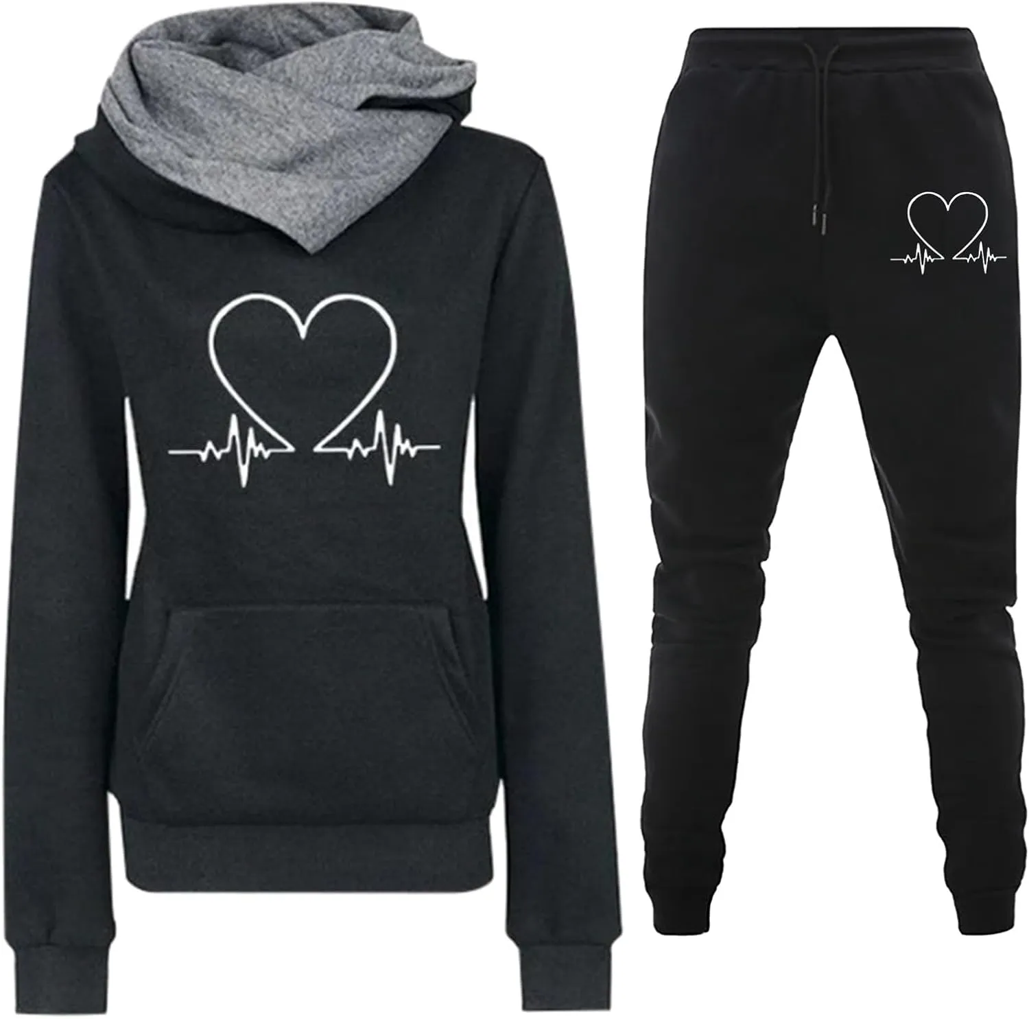 Straight Leg Cargo Sweatpants and Winter Leisure Solid Color Hooded Sweater Pants with High Waisted Joggers Pants