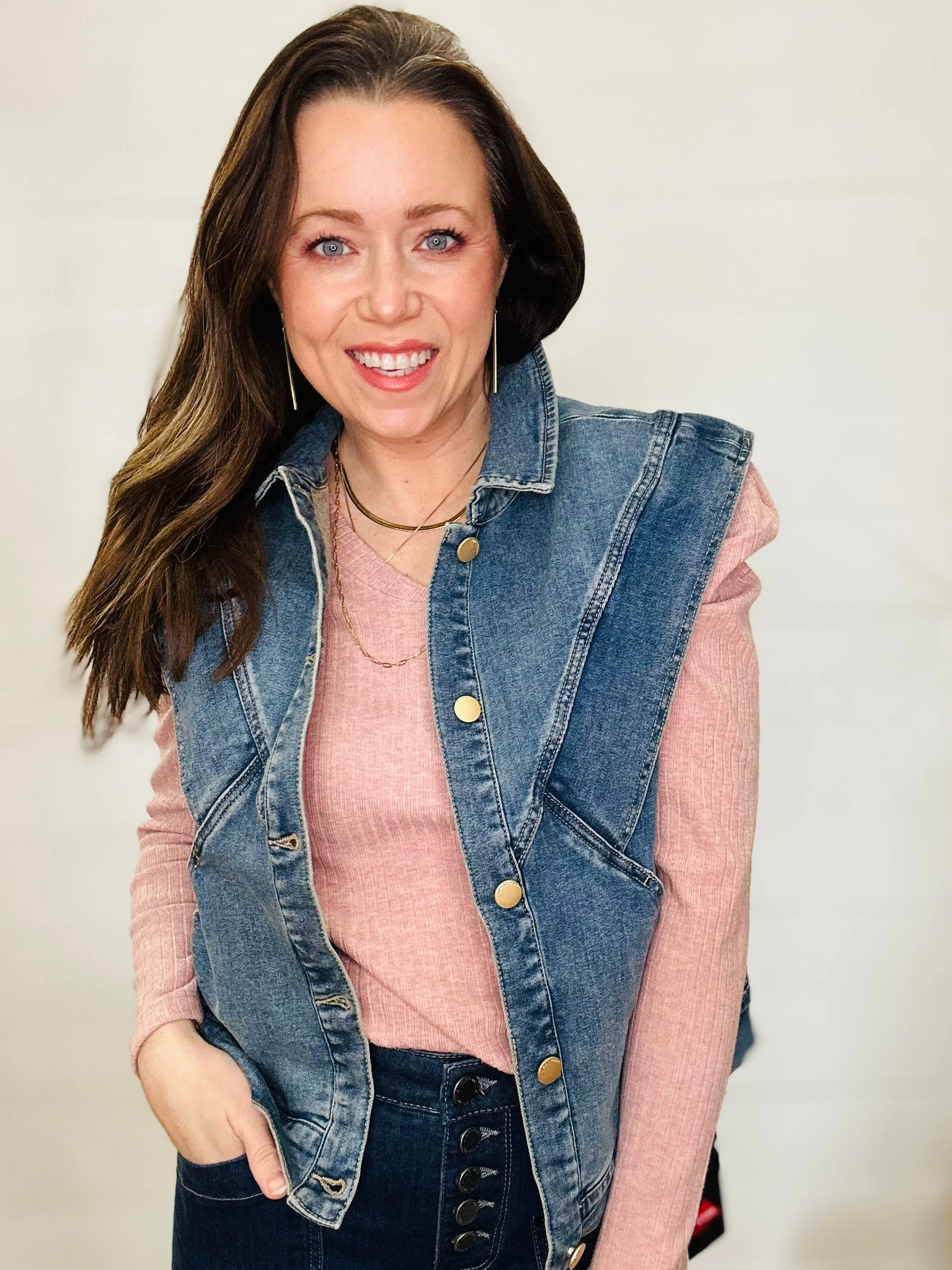 Structured Denim Vest with Modern Seams
