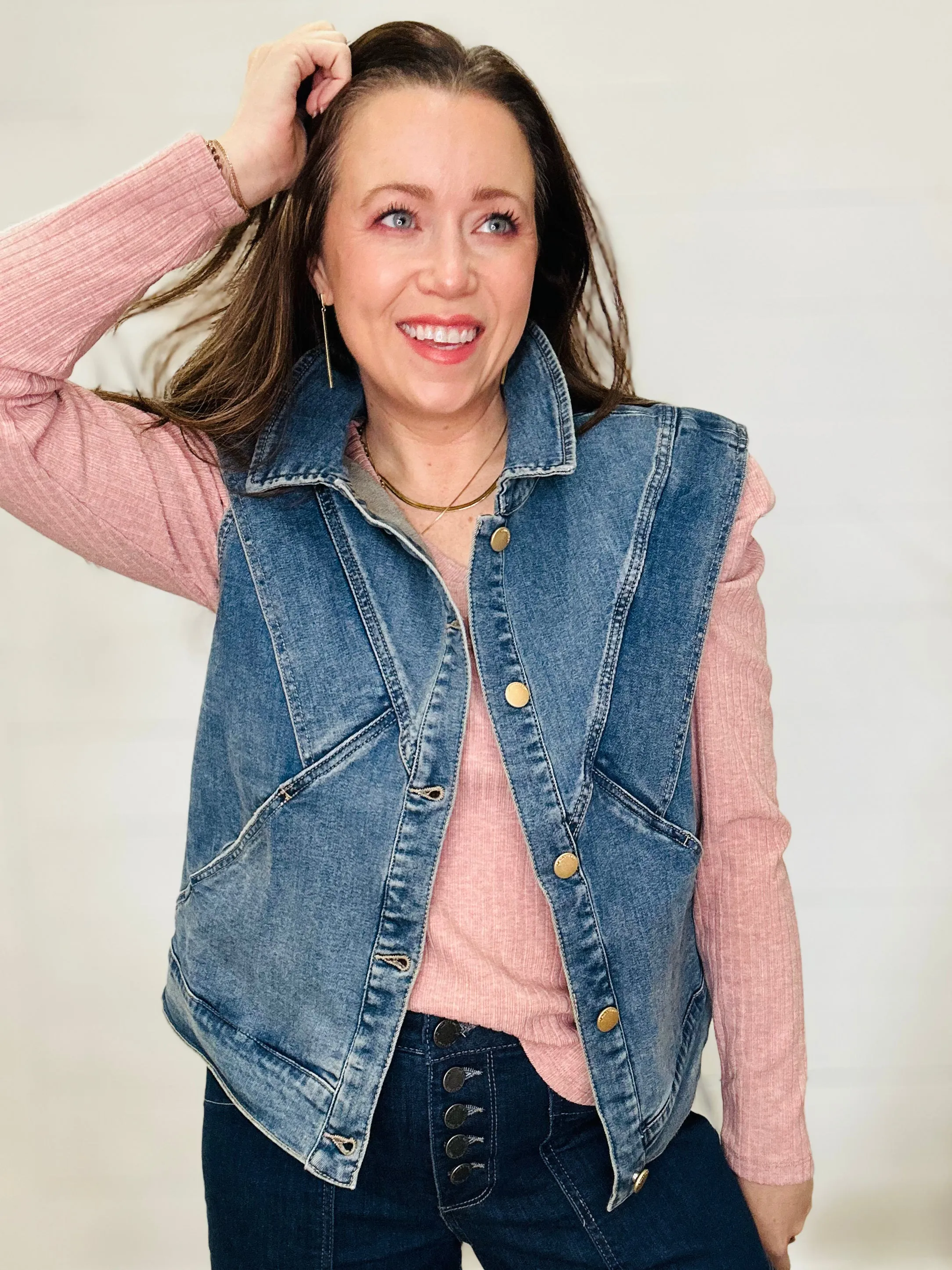 Structured Denim Vest with Modern Seams