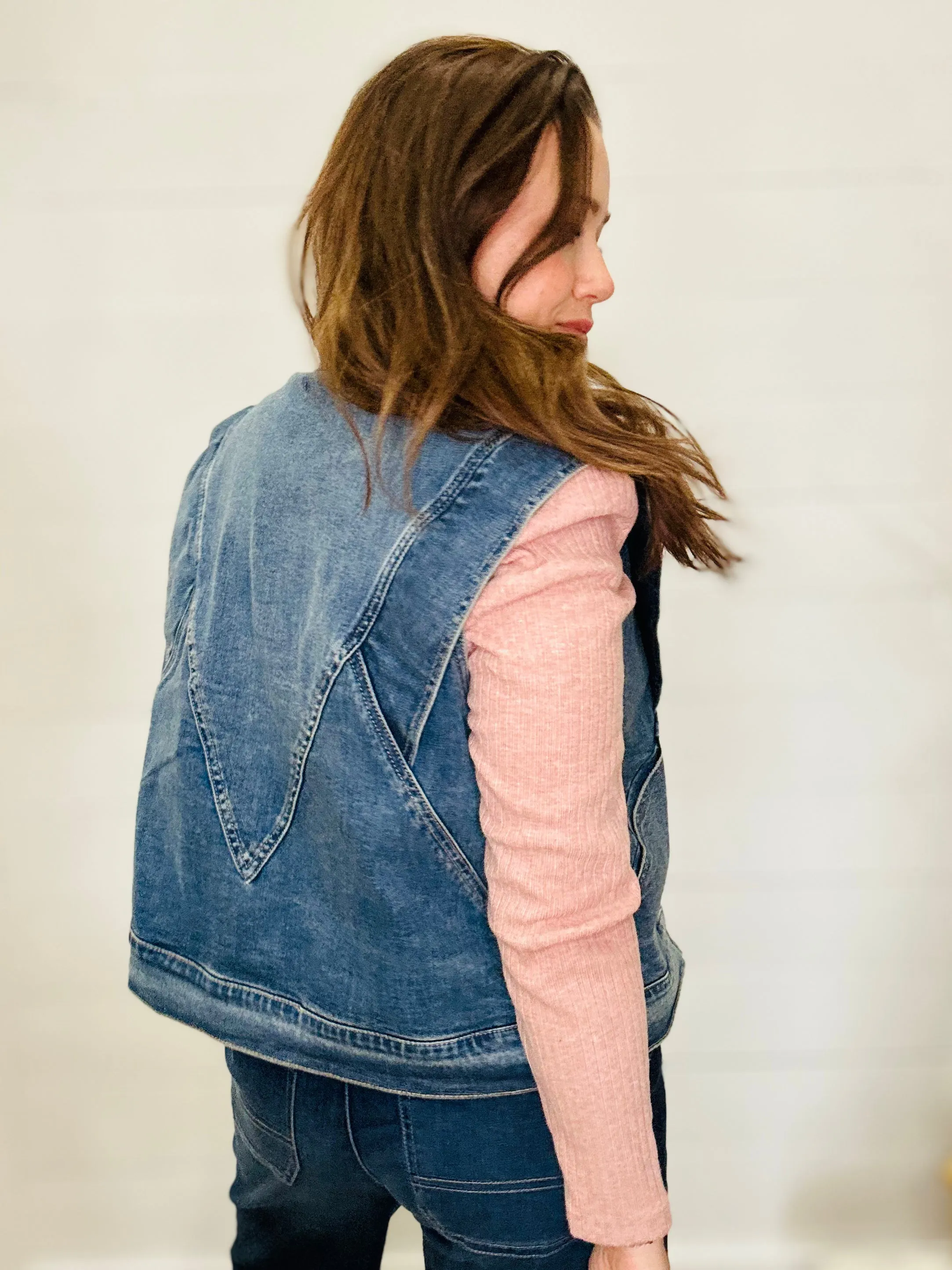 Structured Denim Vest with Modern Seams