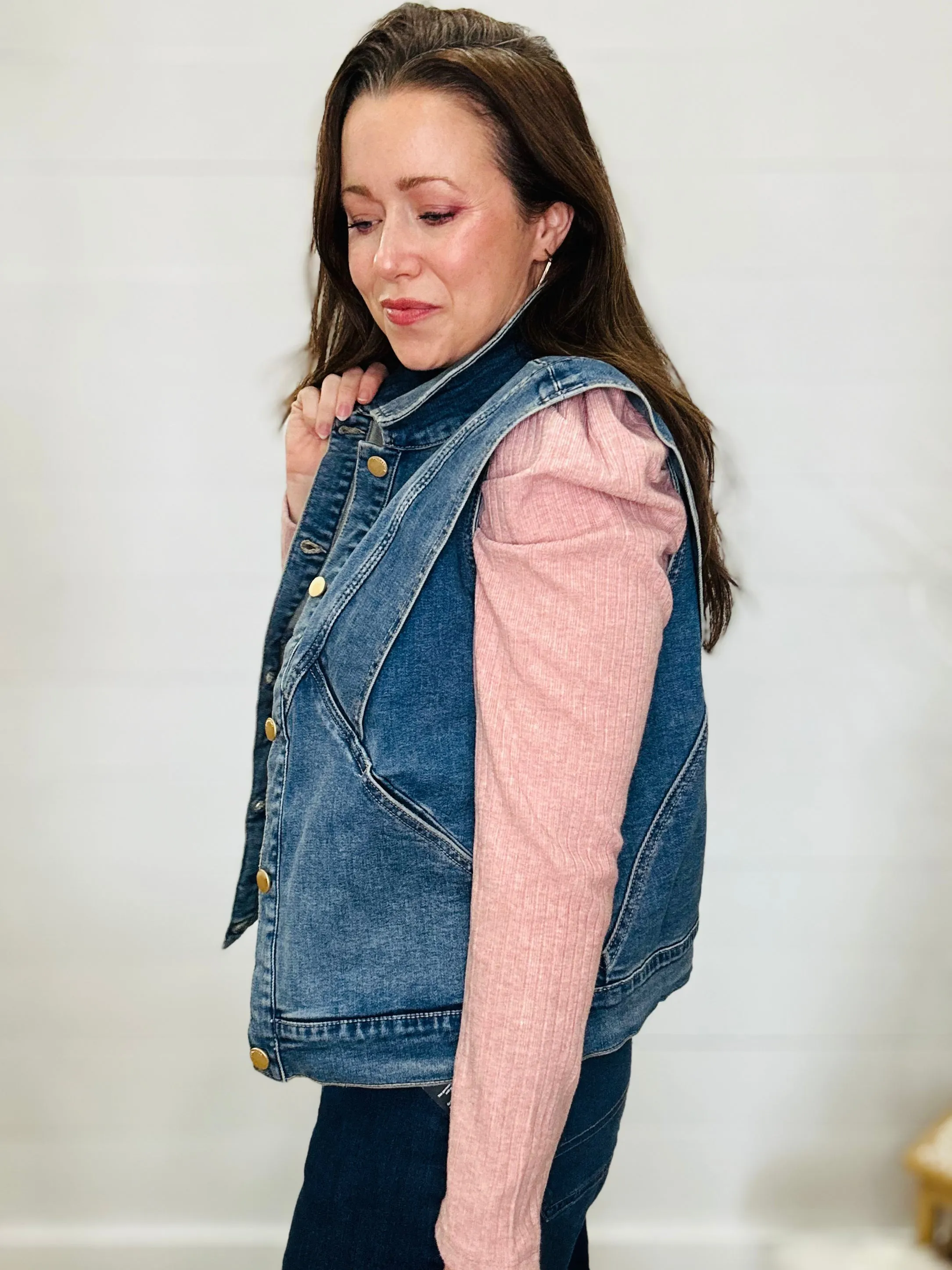 Structured Denim Vest with Modern Seams
