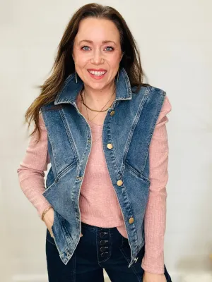 Structured Denim Vest with Modern Seams