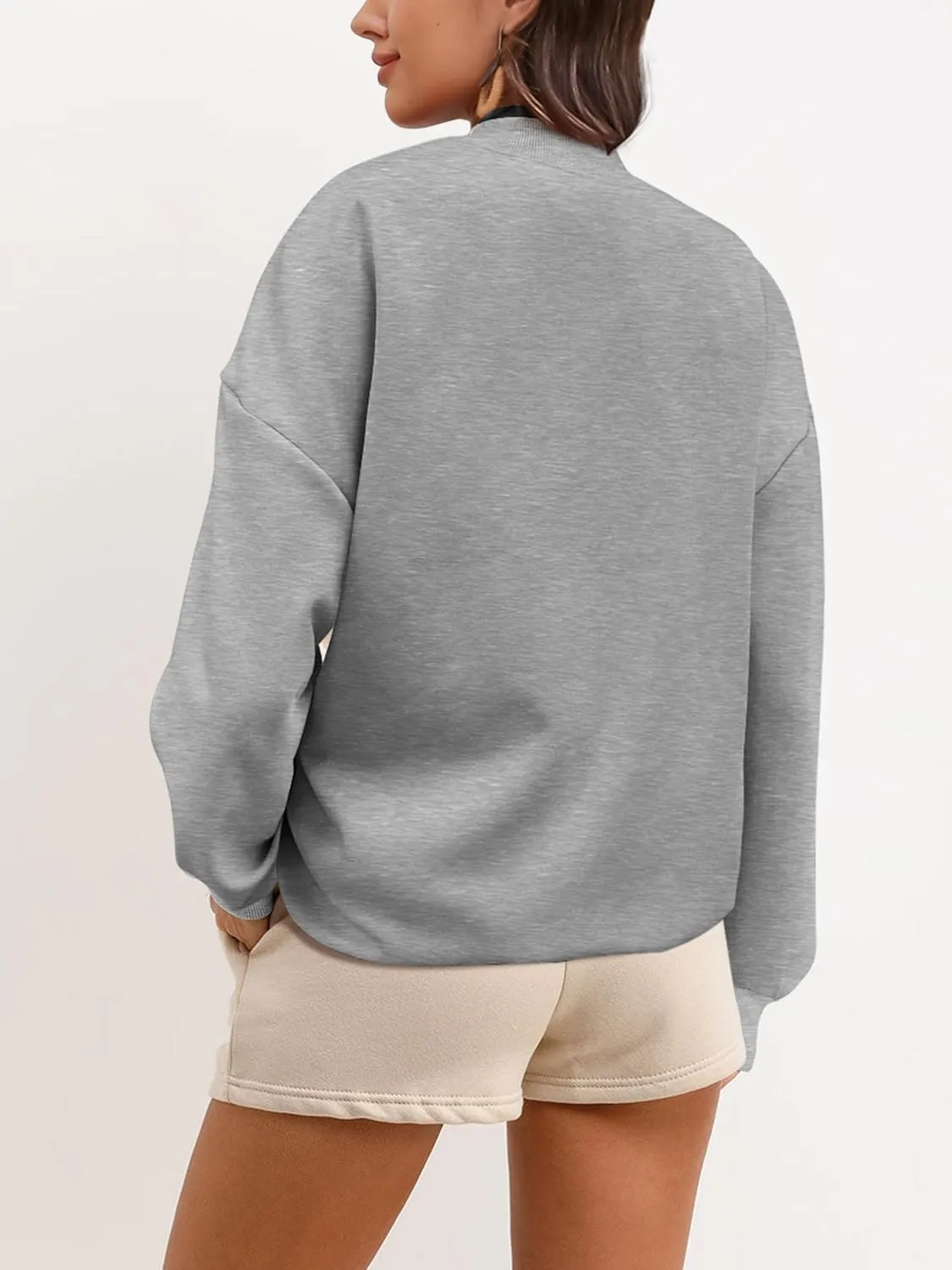 SuperPrity Women Crewneck Zip Up Sweatshirts Long Sleeve Oversized Jacket Coat Pocket Casual Hoodie 2024 Fall Trendy Outfits