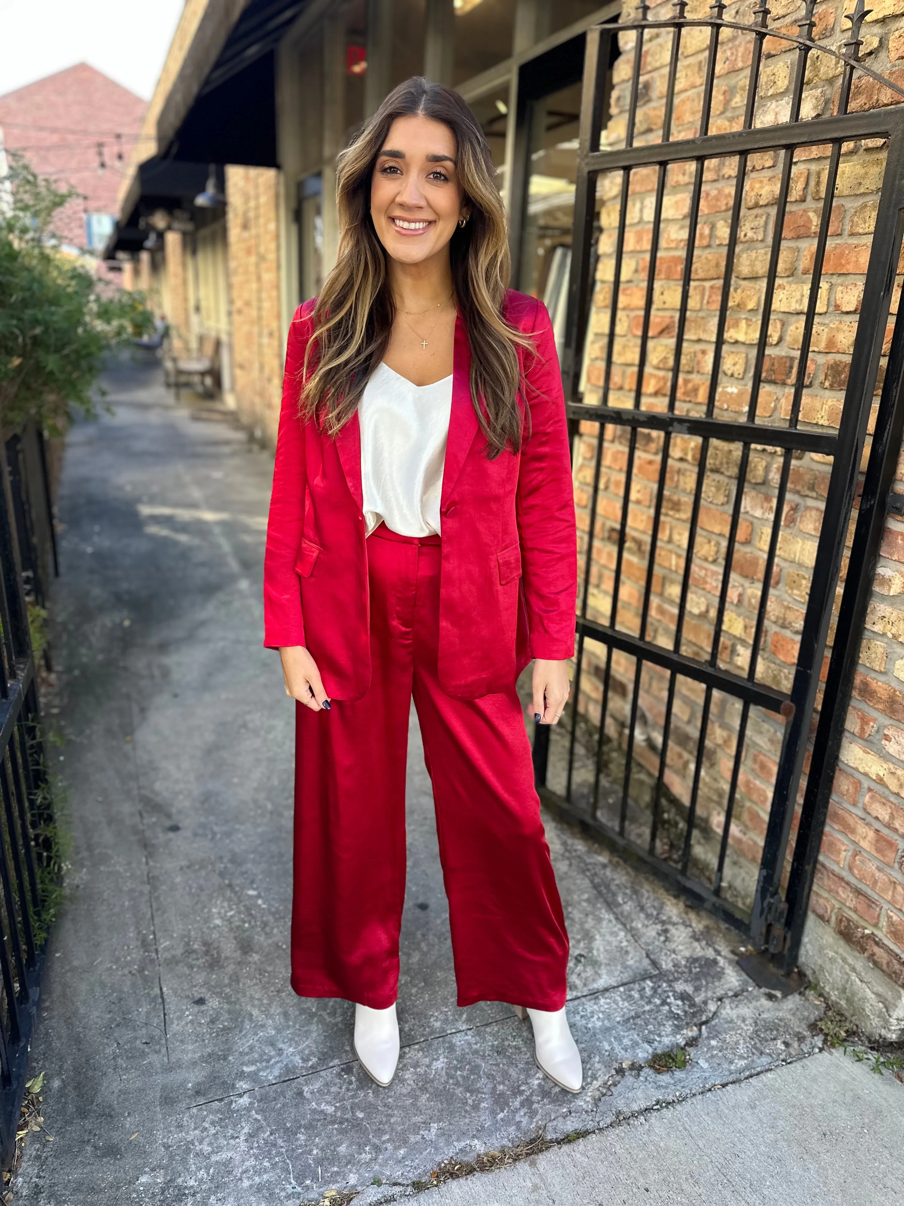 Sutton Satin Blazer- Red