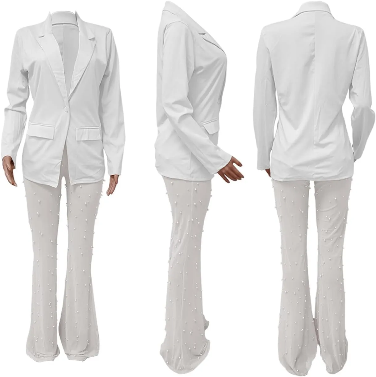 Tbahhir Sexy Blazers Suits for Women 2 Piece Outfits Long Sleeve Blazer and Mesh Sheer Pants Sets Clubwear Party