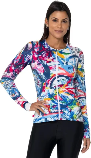 Terry Cycling Jersey Womens Bike Tops Long Sleeve Soleil Cardi, Full Front Zip UPF 50  Clothes Moisture Wicking Quick Dry
