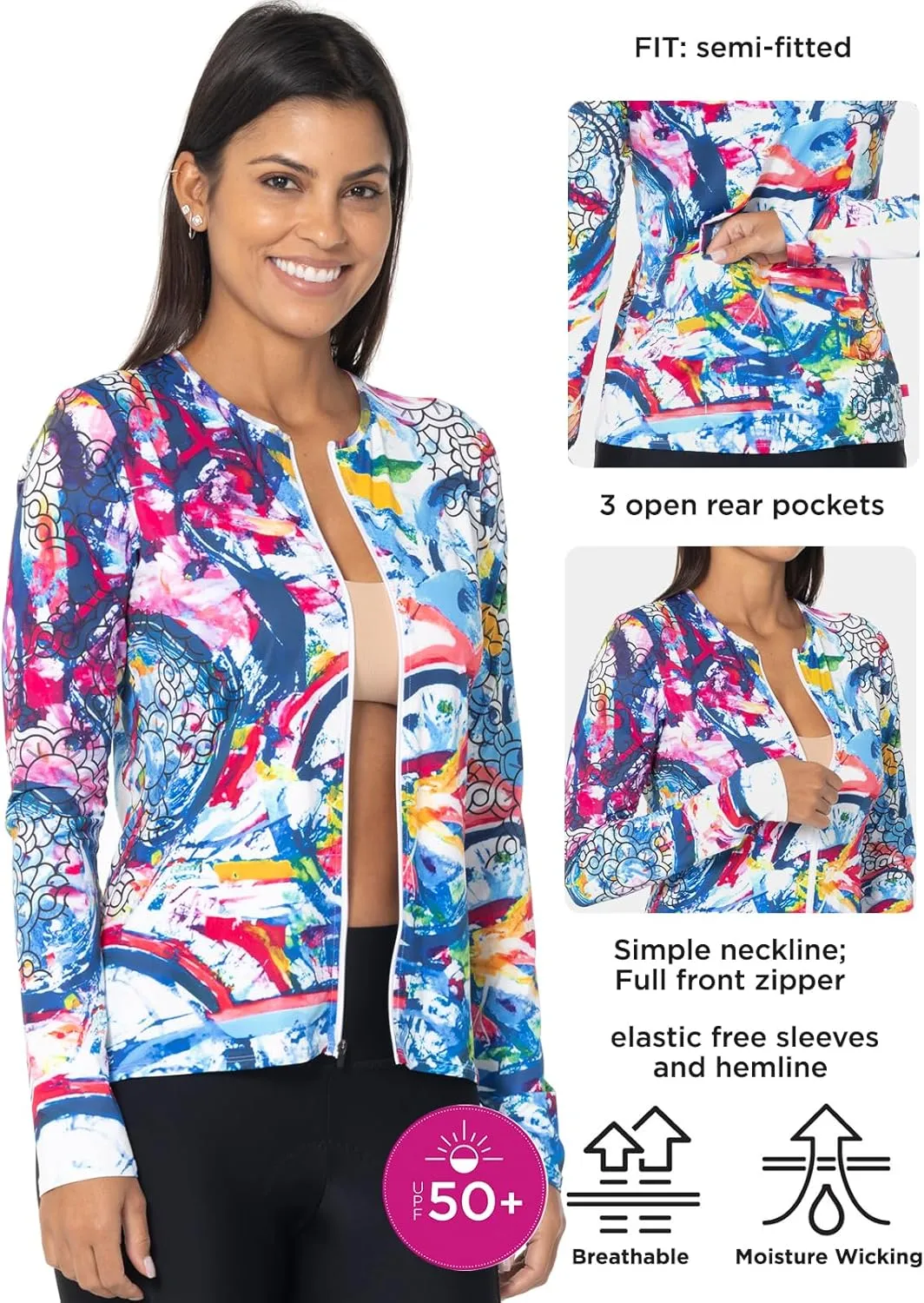 Terry Cycling Jersey Womens Bike Tops Long Sleeve Soleil Cardi, Full Front Zip UPF 50  Clothes Moisture Wicking Quick Dry