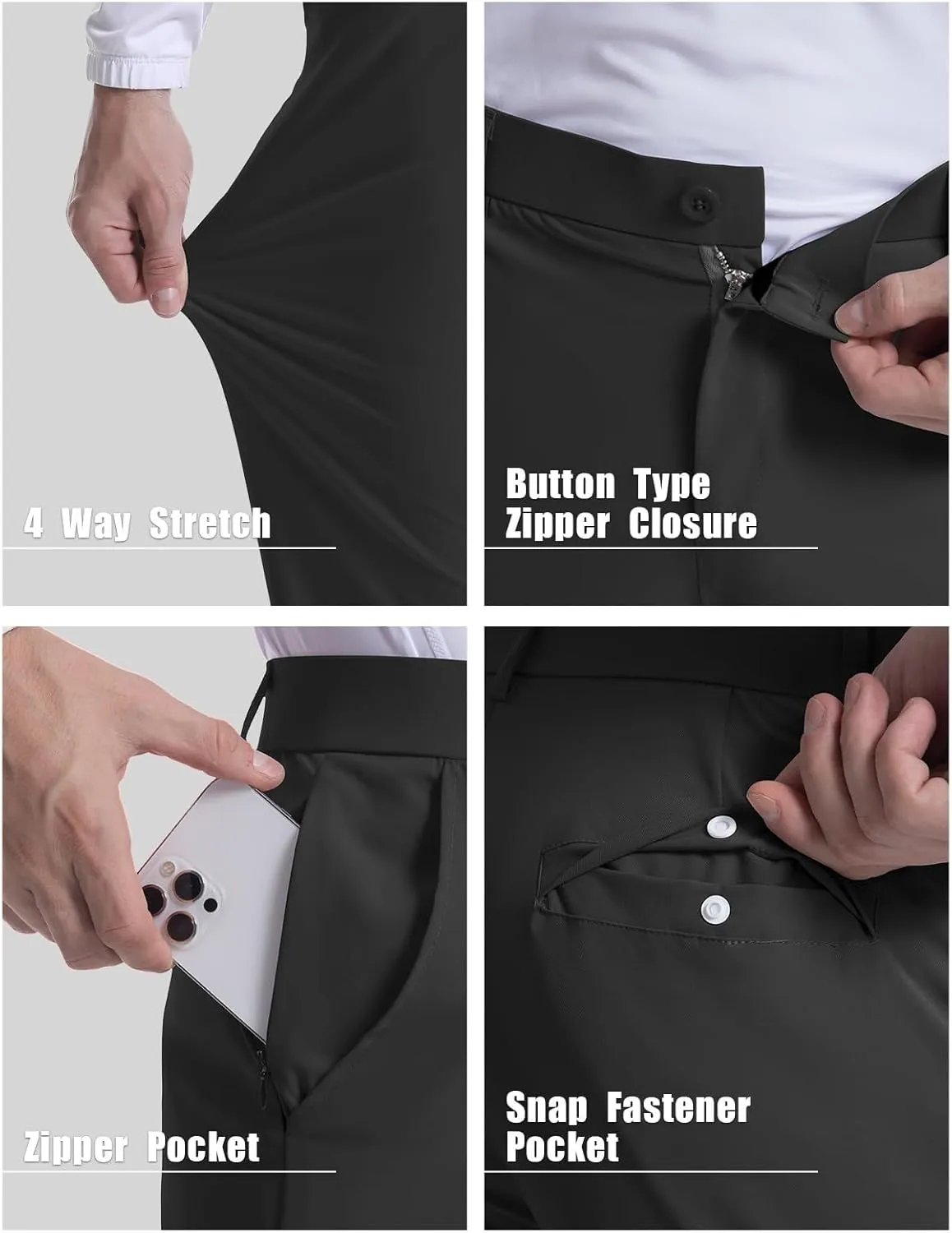 Thatrich Mens Golf Joggers with Pockets Slim Fit Stretch Dress Pants Business Casual Trousers Formal Wear Office Work Pant