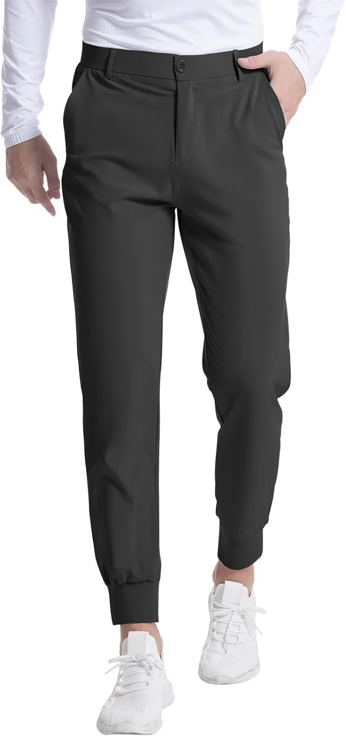 Thatrich Mens Golf Joggers with Pockets Slim Fit Stretch Dress Pants Business Casual Trousers Formal Wear Office Work Pant
