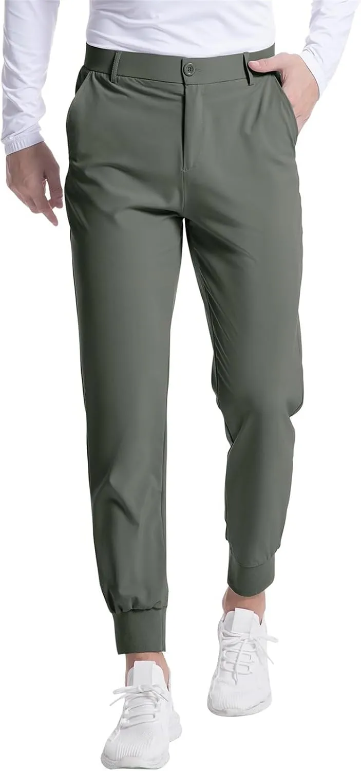 Thatrich Mens Golf Joggers with Pockets Slim Fit Stretch Dress Pants Business Casual Trousers Formal Wear Office Work Pant