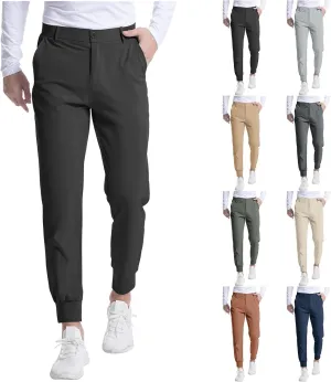 Thatrich Mens Golf Joggers with Pockets Slim Fit Stretch Dress Pants Business Casual Trousers Formal Wear Office Work Pant