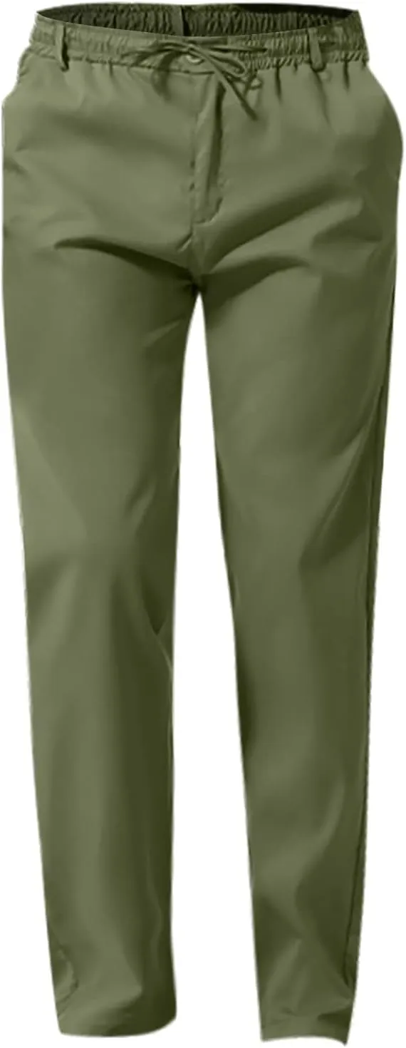 Thatrich Work Pants for Men Business Casual Trouser Cotton Linen Solid Summer Sweatpants Lightweight Comfy Yoga Pant Slim Fit