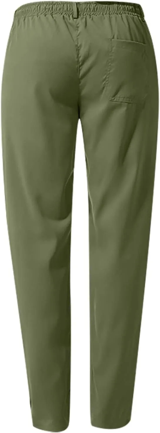Thatrich Work Pants for Men Business Casual Trouser Cotton Linen Solid Summer Sweatpants Lightweight Comfy Yoga Pant Slim Fit