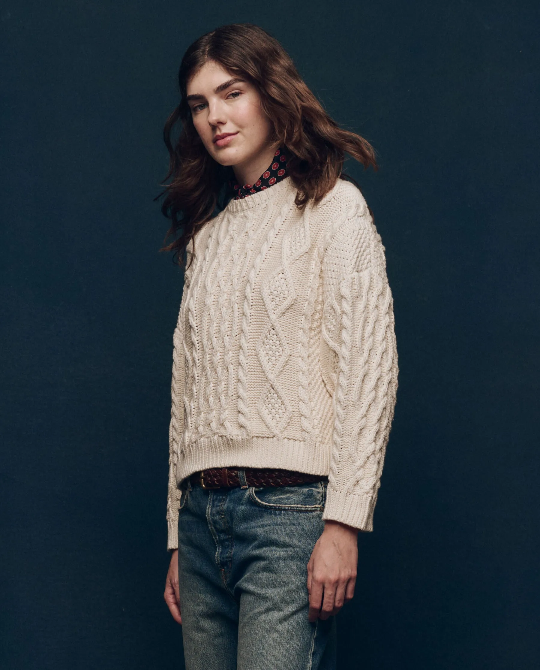 The Classic Cable Pullover. -- Cream