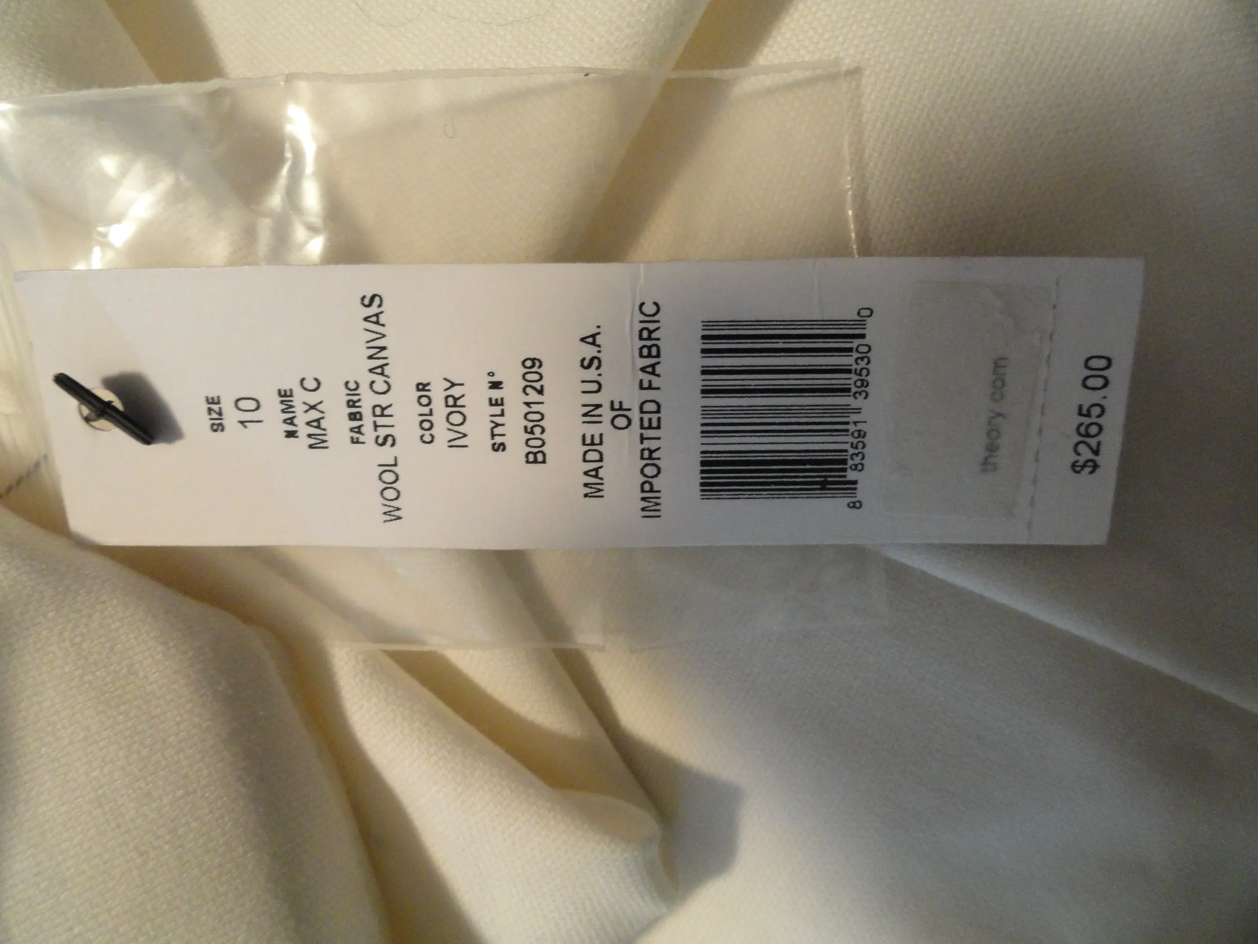 Theory 90's Pants Ivory NWT Size 10 (SKU 000265-11)