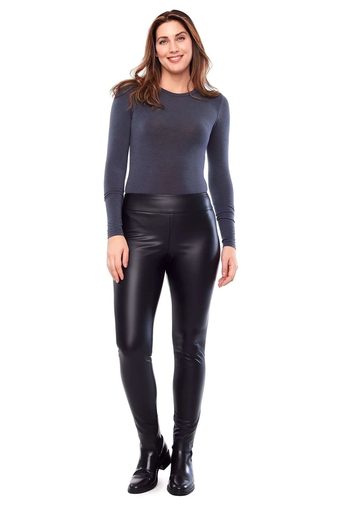 UP! 31 Inch Vegan Leather Soft Slim Pant in Black 67589UP