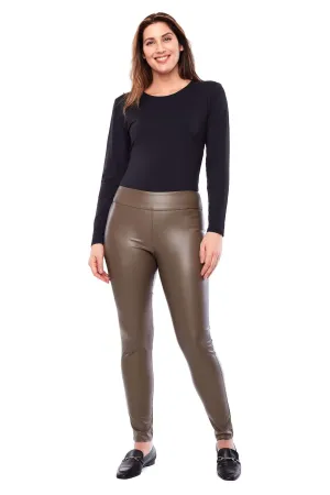 UP! 31 Inch Vegan Leather Soft Slim Pant in Taupe 67589UP