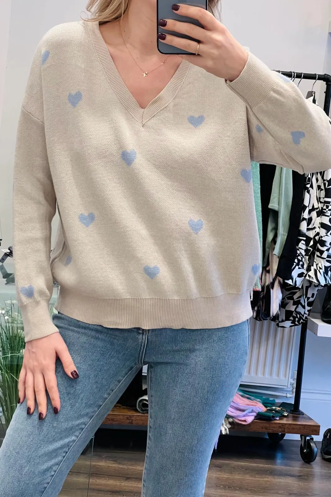 V-Neckline Heart Knit