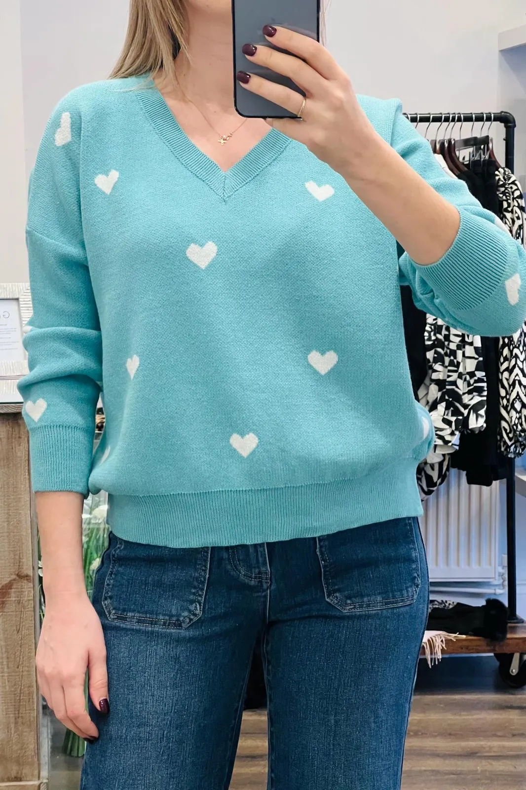 V-Neckline Heart Knit