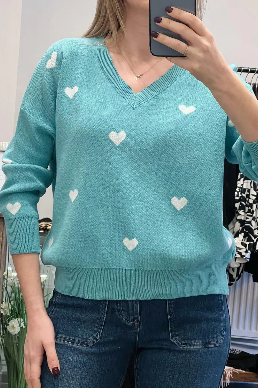 V-Neckline Heart Knit