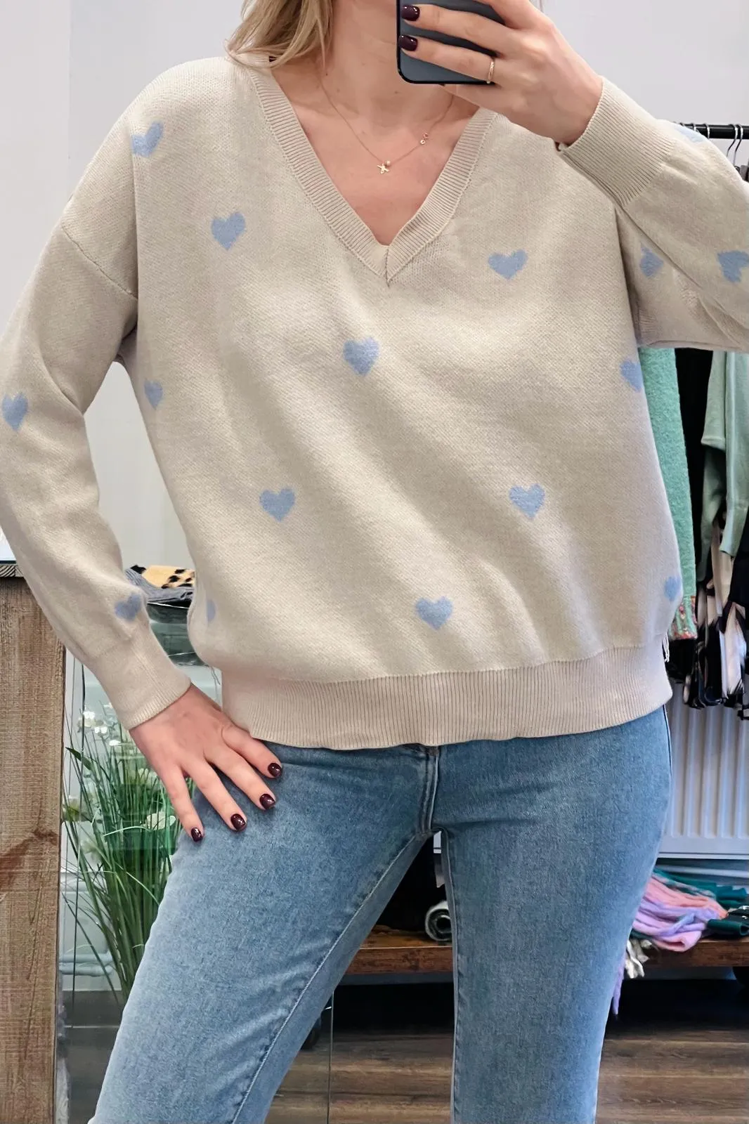 V-Neckline Heart Knit